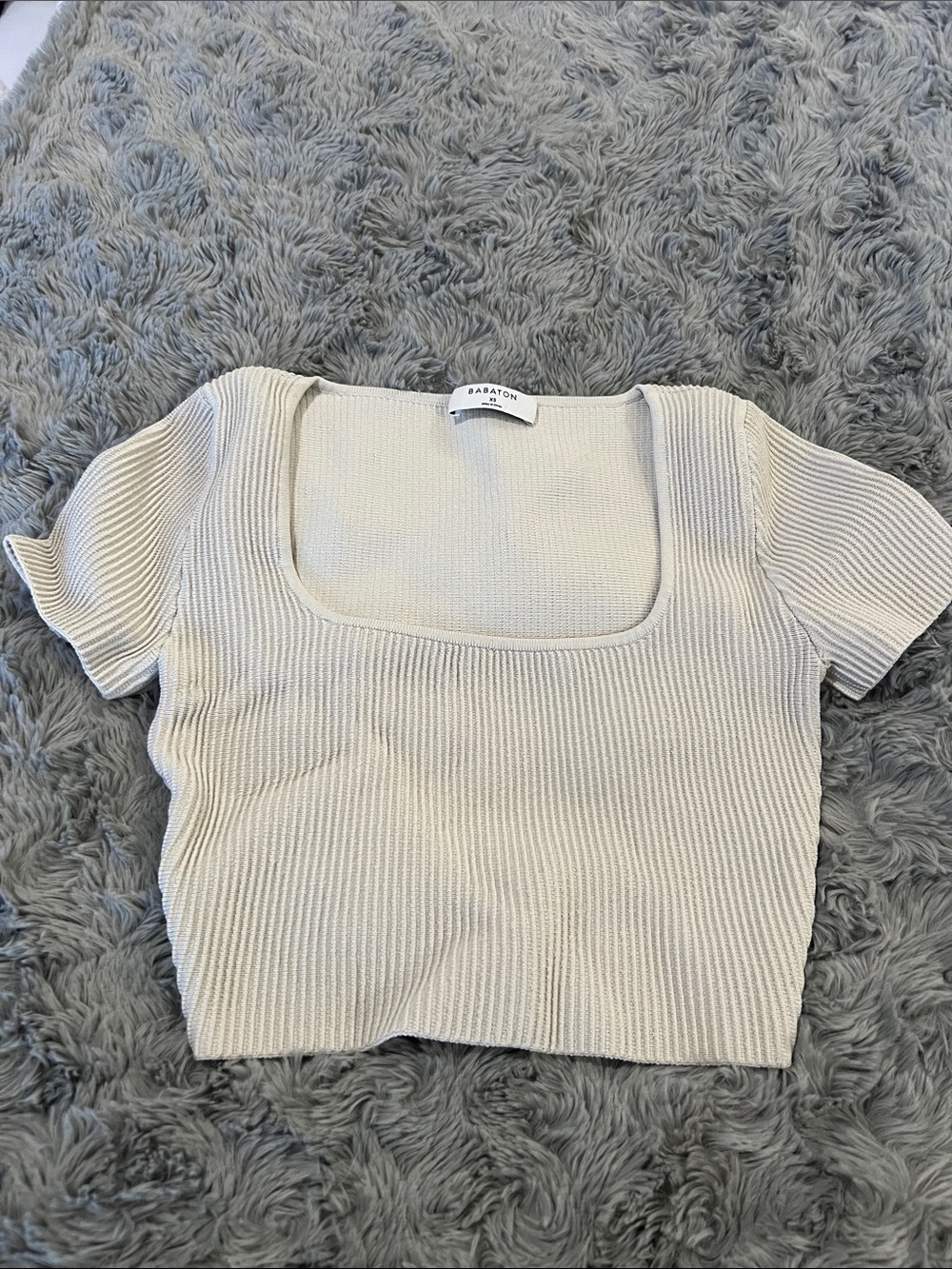 Babaton Neutral Ribbed Square-Neck Crop Top